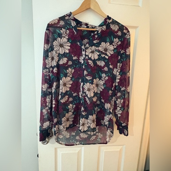 Kut from the Kloth sheer button down boho floral top size medium shirt - Picture 1 of 13